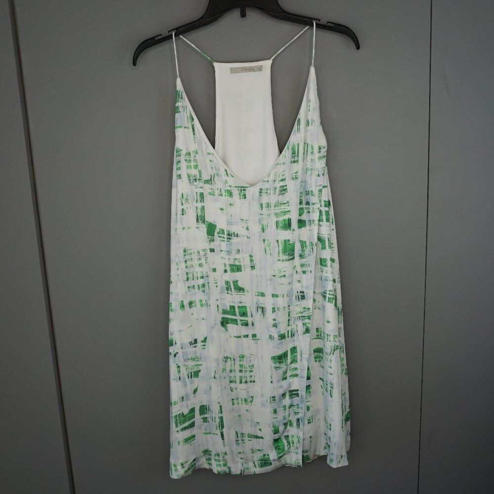 Townsen Women's Dress Camisole Knee Length Shift in White/Green Tie Dye Size L